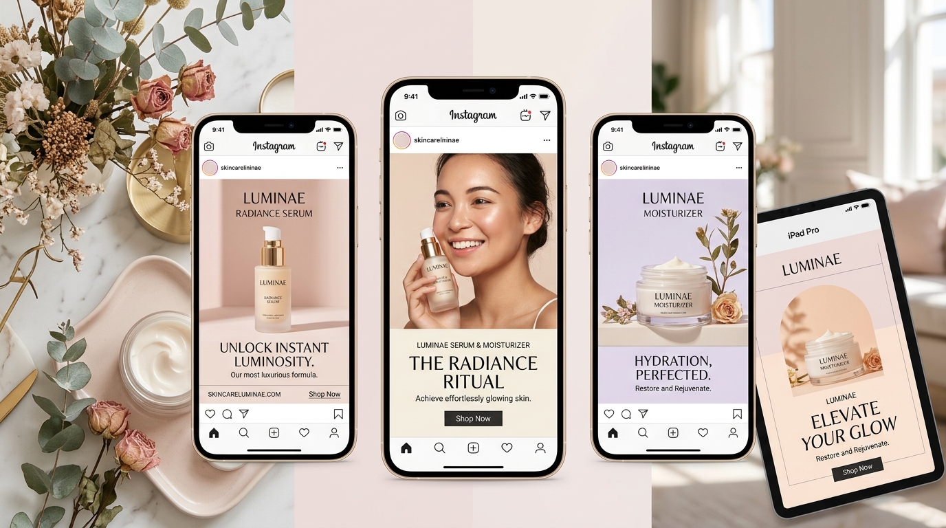 GlowSkin Luxury Cosmetics Ad Campaign